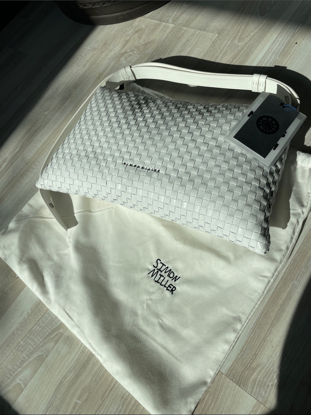 White Woven Simon Miller Vegan Leather Handbag Vegan Puffin NEW!
